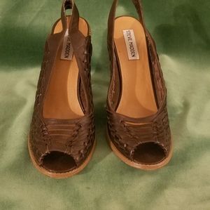 Steve Madden leather brown woven slingbacks sz 9.5